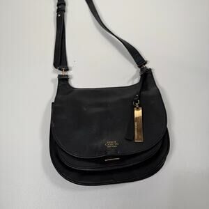 Vince Camuto Black Leather Crossbody Bag 9x8" Gold Hardware Used Purse